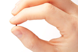 Macro image of a female hand holding a mustard seed. The mustard seed is often seen as a symbol of faith and belief because of various biblical passages.