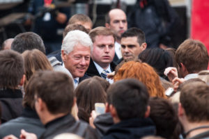 Kyiv. Ukraine - October 3 2010: 42nd US President Bill Clinton during the "Battle for the Future" devoted to the fight against AIDS at St. Michael's Square in Kyiv